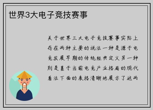 世界3大电子竞技赛事